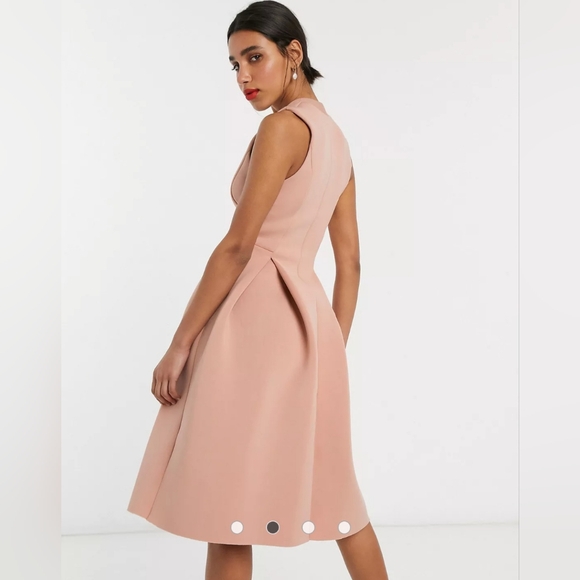 ASOS DESIGN Midi Dress with Zip Detail in Blush Pink, US 2 - Picture 4 of 8